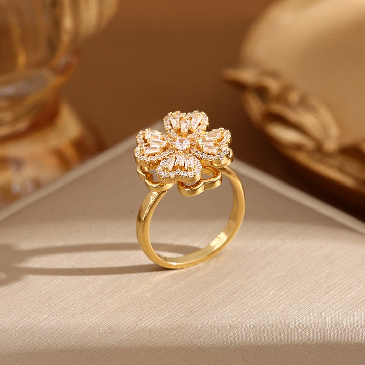 Bague anti-anxiété réglable en forme de trèfle à quatre feuilles rotatif - image 4