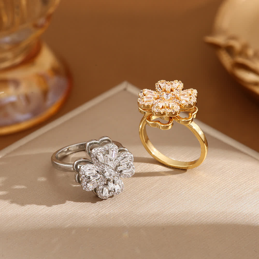 Bague anti-anxiété réglable en forme de trèfle à quatre feuilles rotatif - image 1