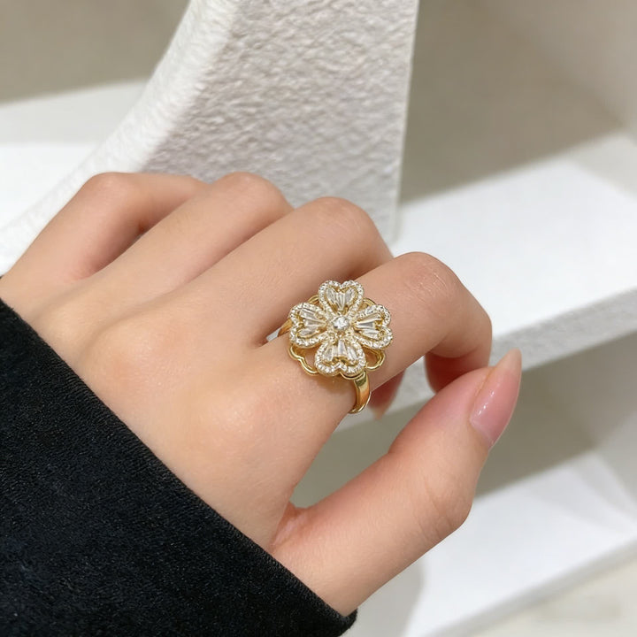 Bague anti-anxiété réglable en forme de trèfle à quatre feuilles rotatif - Or - image 0