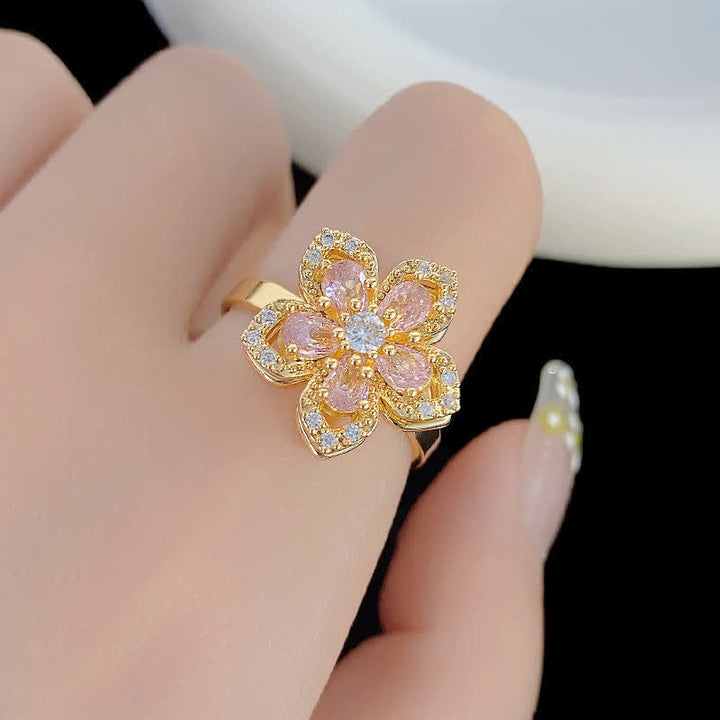 Bague anti-anxiété rotative en zircon et fleur de sakura - image 3