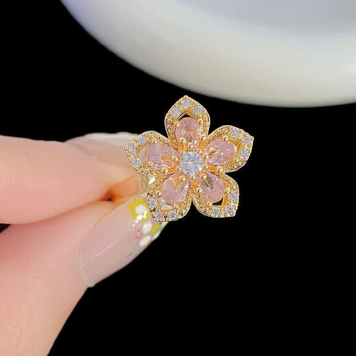 Bague anti-anxiété rotative en zircon et fleur de sakura - image 2