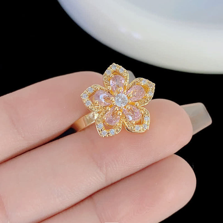 Bague anti-anxiété rotative en zircon et fleur de sakura - image 4