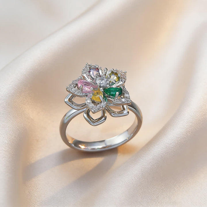 Bague anti-anxiété rotative en zircon et fleur de sakura - Multicolore et argent - image 12