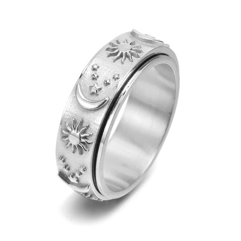 Bague anti-anxiété rotative Soleil Lune Étoile pour la méditation céleste - Argent - US 13 - image 1