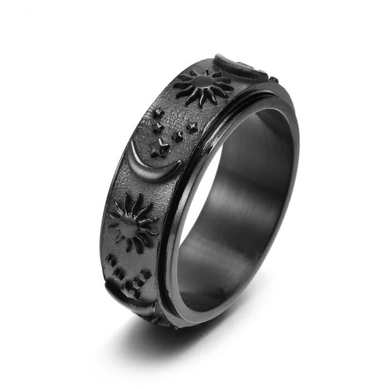 Bague anti-anxiété rotative Soleil Lune Étoile pour la méditation céleste - Noir - US 13 - image 7