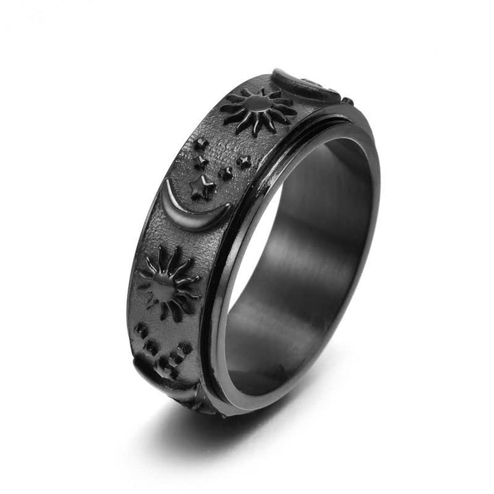 Bague anti-anxiété rotative Soleil Lune Étoile pour la méditation céleste - Noir - US 13 - image 7