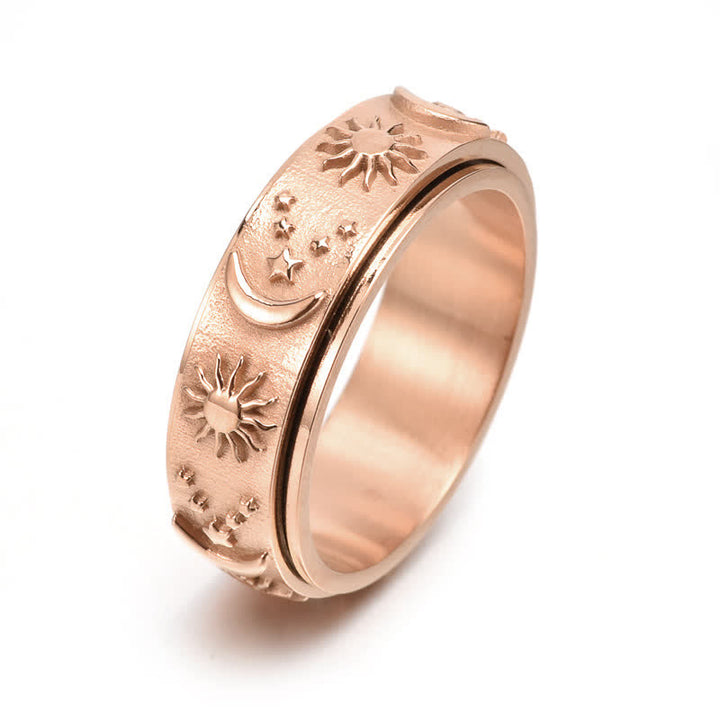 Bague anti-anxiété rotative Soleil Lune Étoile pour la méditation céleste - Or rose - US 13 - image 9