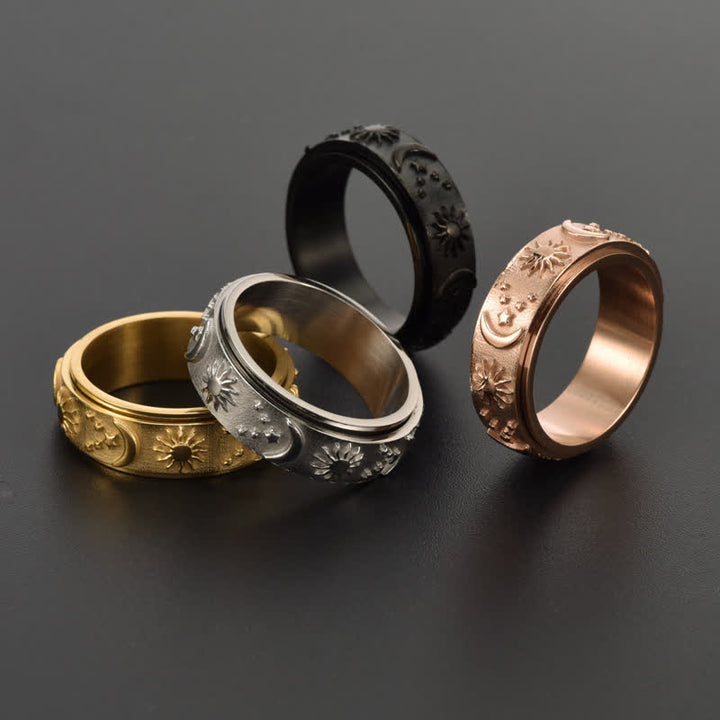Bague anti-anxiété rotative Soleil Lune Étoile pour la méditation céleste - image 3