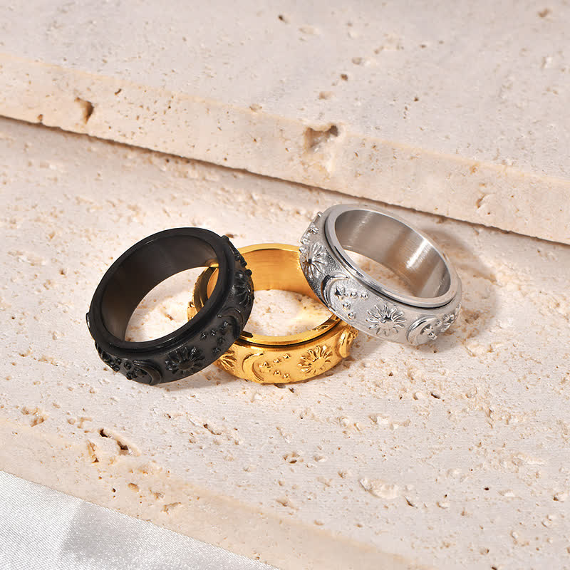 Bague anti-anxiété rotative Soleil Lune Étoile pour la méditation céleste - image 4