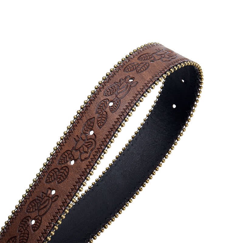 Ceinture en cuir marron gaufré avec boucle concho à fleur turquoise - image 5
