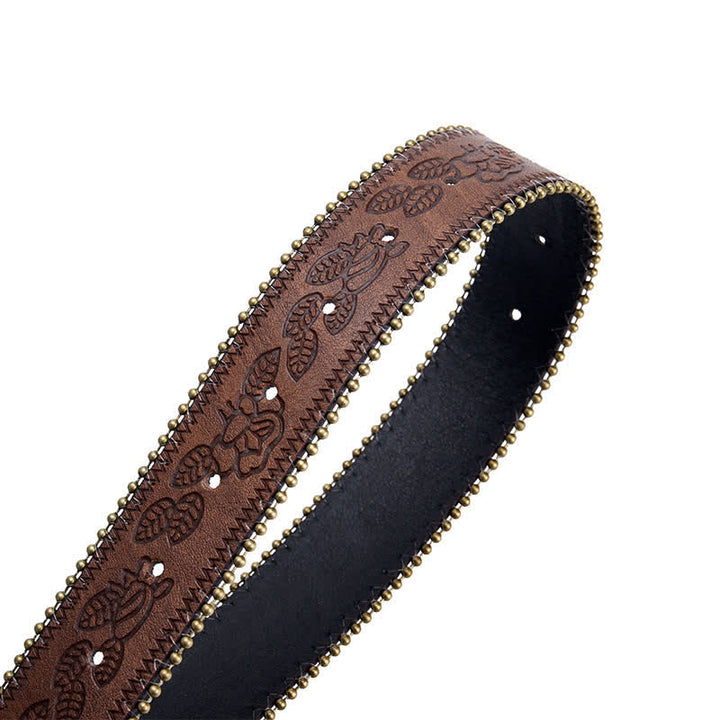 Ceinture en cuir marron gaufré avec boucle concho à fleur turquoise - image 5