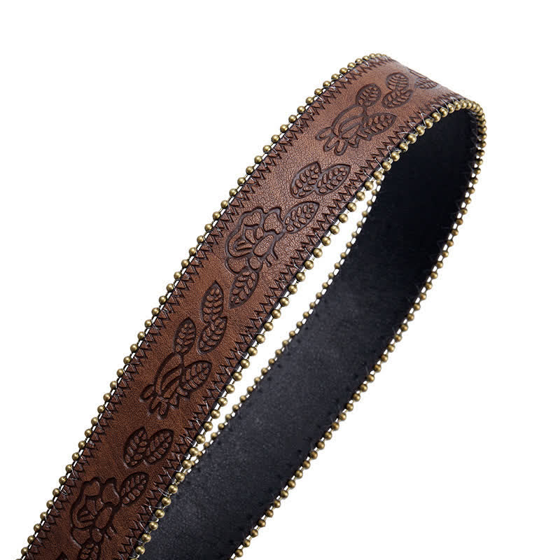 Ceinture en cuir marron gaufré avec boucle concho à fleur turquoise - image 4