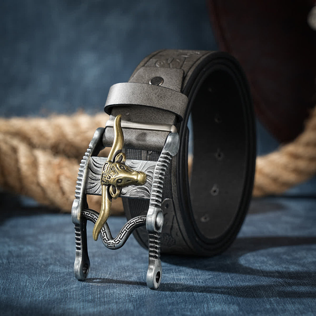 Ceinture en cuir à boucle creuse avec tête de taureau Longhorn de rodéo - Gris - 38 - image 2