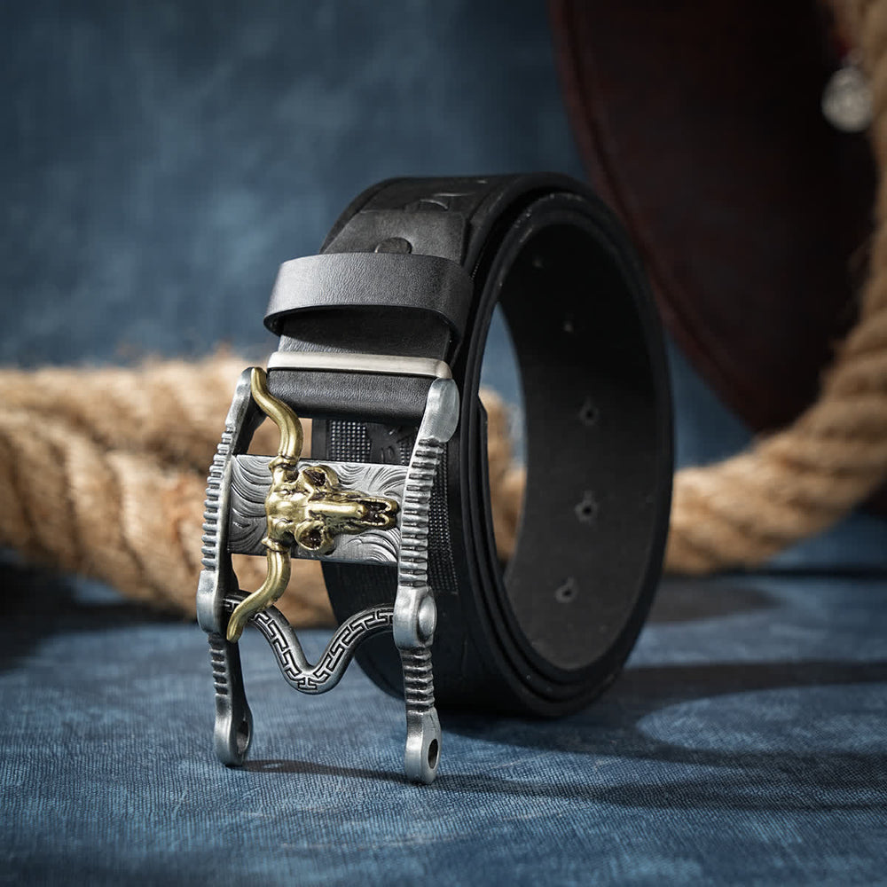 Ceinture en cuir à boucle creuse avec tête de taureau Longhorn de rodéo - image 1