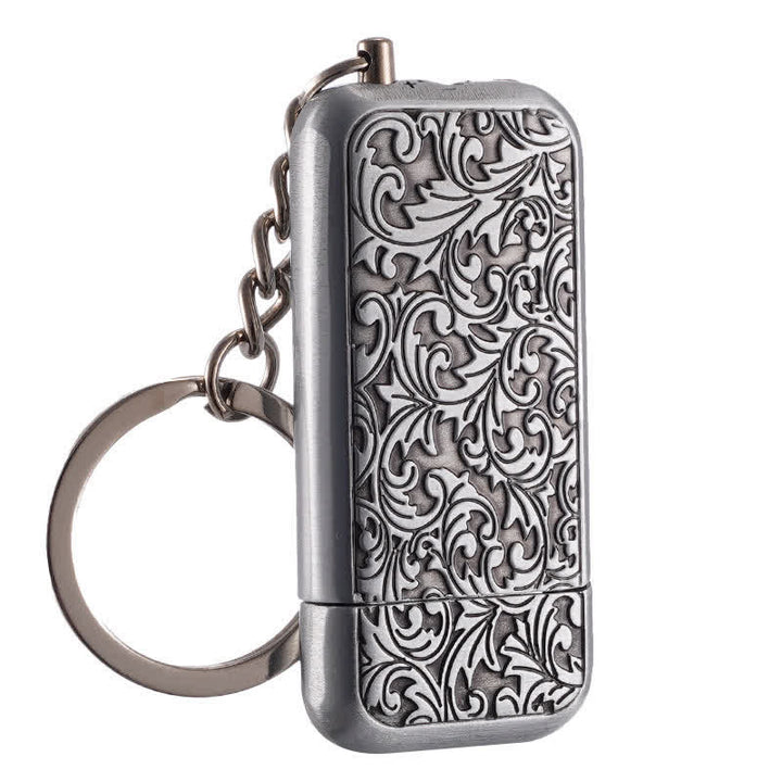 Briquet porte-clés à butane à clapet, motif floral sculpté rétro baroque - image 6