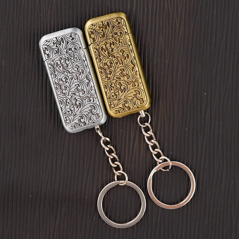 Briquet porte-clés à butane à clapet, motif floral sculpté rétro baroque - image 3