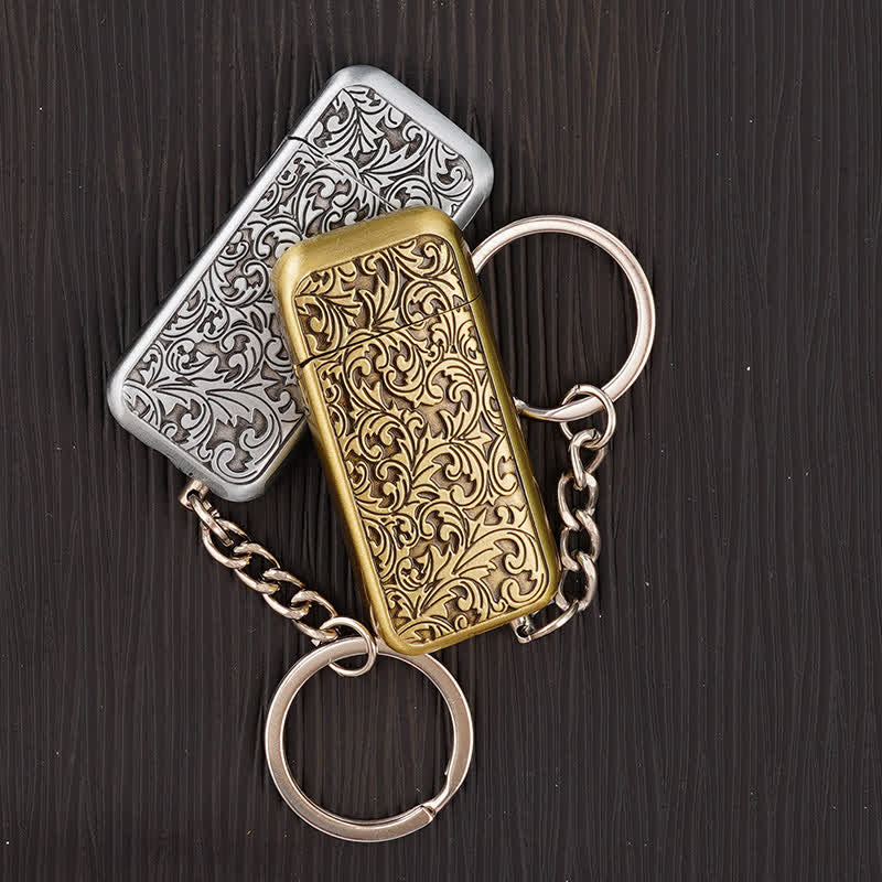 Briquet porte-clés à butane à clapet, motif floral sculpté rétro baroque - image 4
