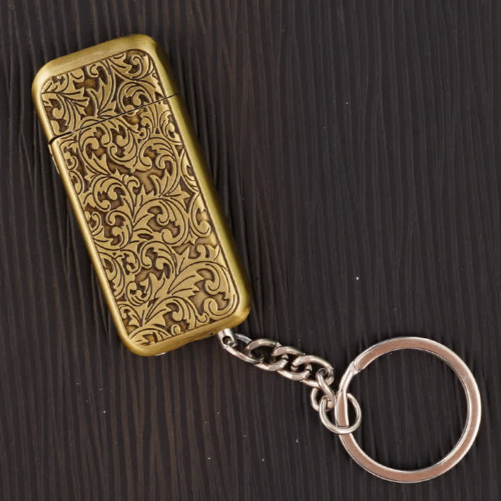 Briquet porte-clés à butane à clapet, motif floral sculpté rétro baroque - Bronze - image 1