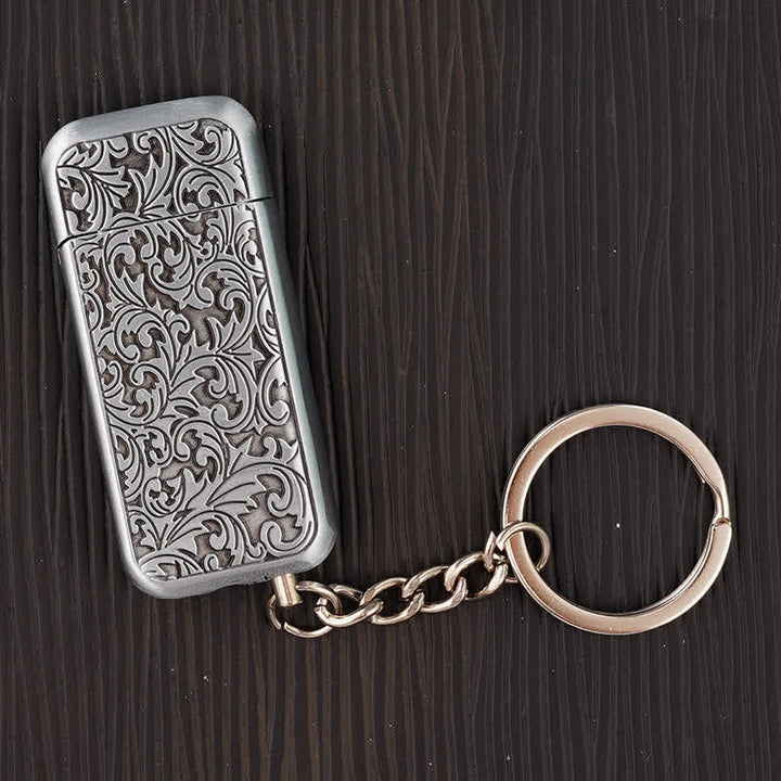 Briquet porte-clés à butane à clapet, motif floral sculpté rétro baroque - Argent - image 5
