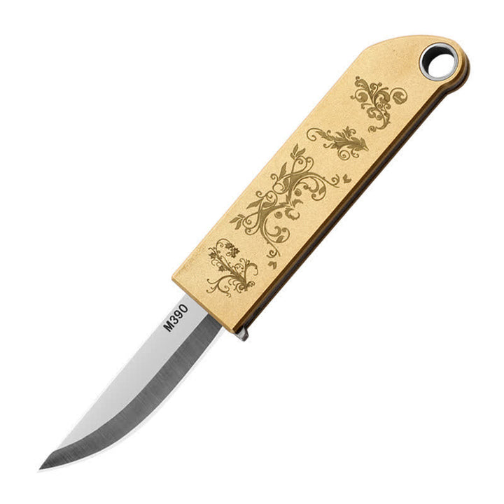 Porte-clés couteau pliant compact et élégant en laiton doré à motif - image 6