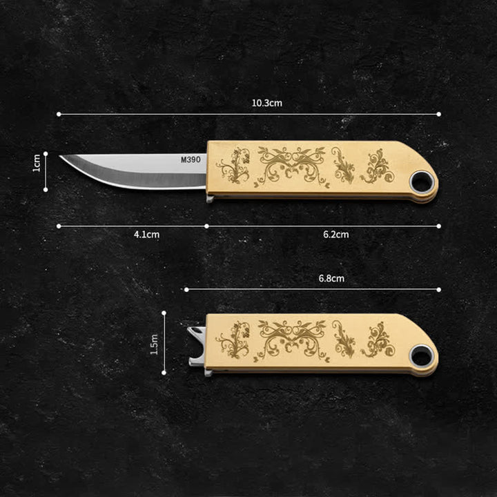 Porte-clés couteau pliant compact et élégant en laiton doré à motif - image 5