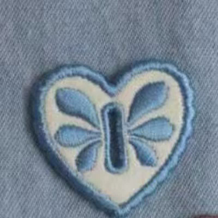 Crochet pour bouton décoratif amovible brodé en forme de cœur - Bleu ciel - image 9