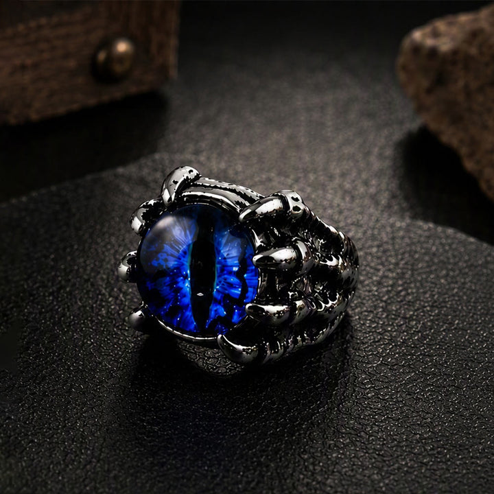 Bague œil maléfique gothique en forme de griffe d'aigle démoniaque - Bleu - Ouverture - image 1