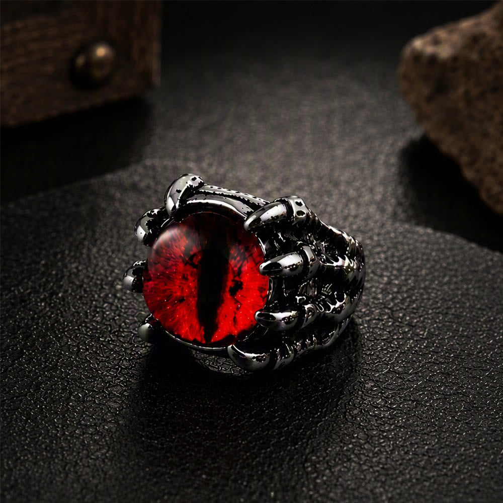 Bague œil maléfique gothique en forme de griffe d'aigle démoniaque - Rouge - Ouverture - image 3