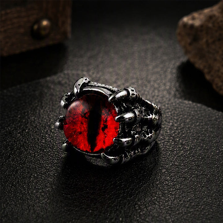 Bague œil maléfique gothique en forme de griffe d'aigle démoniaque - Rouge - Ouverture - image 3
