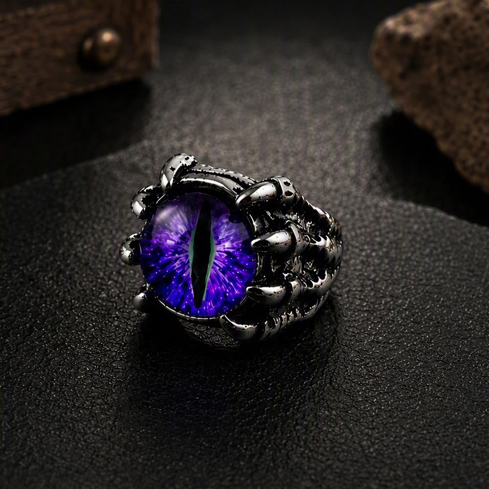 Bague œil maléfique gothique en forme de griffe d'aigle démoniaque - Violet - Ouverture - image 5