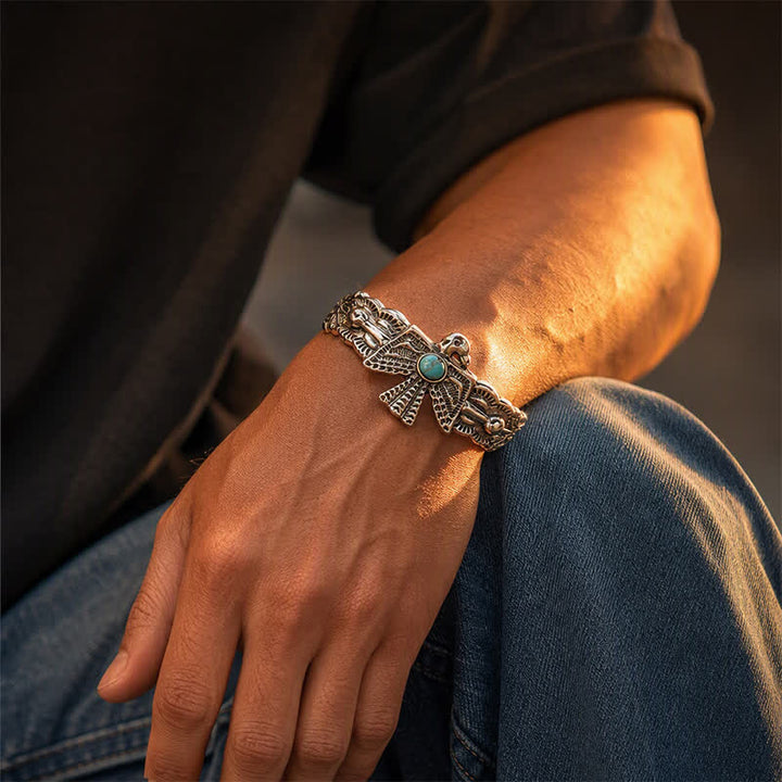 Bracelet manchette ouvert turquoise Western Eagle Thunderbird - image 1