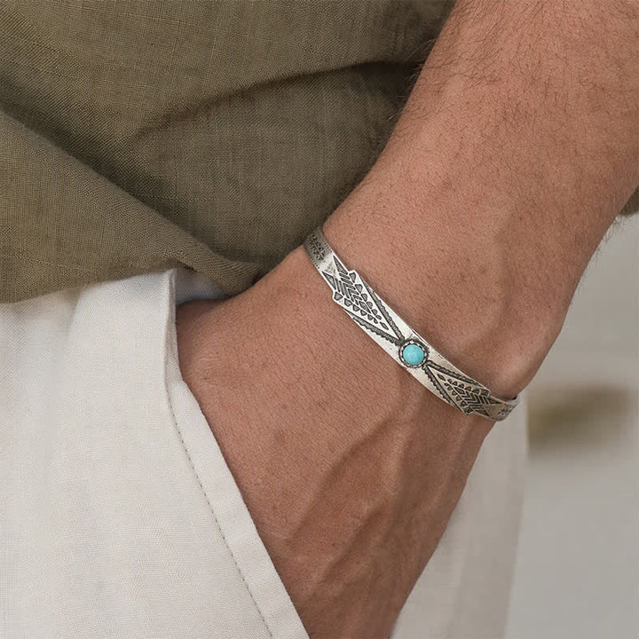 Bracelet manchette ouvert turquoise style bohème tribal désertique vintage - image 1