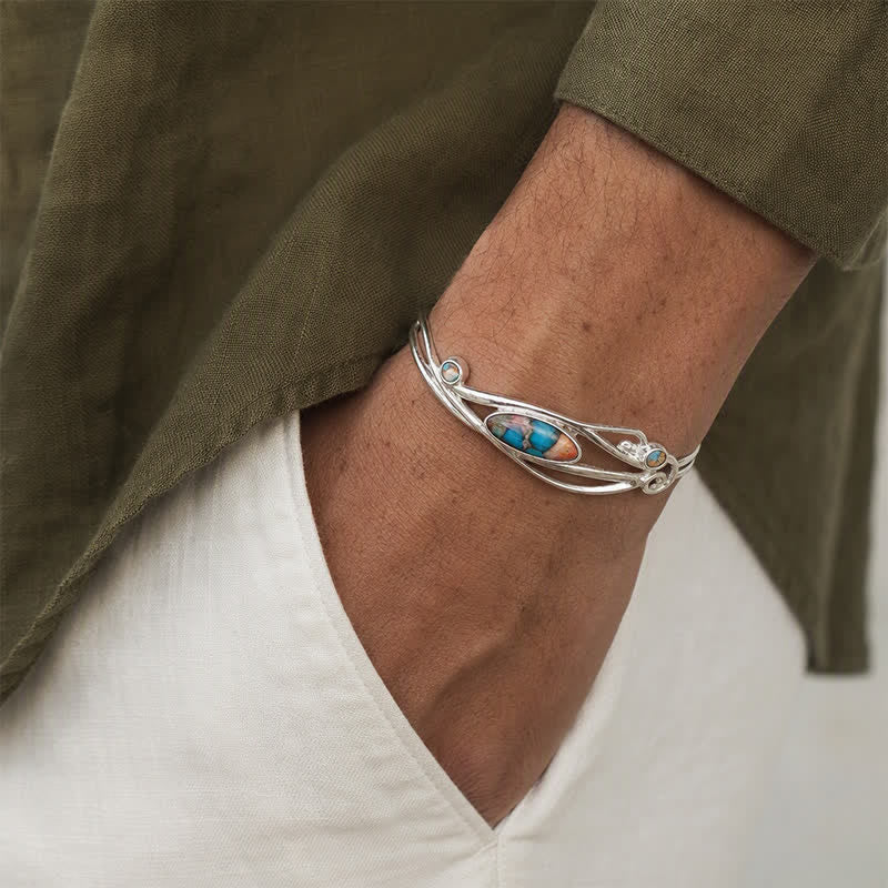 Bracelet manchette ouvert à motif de feuilles d'argent et vigne enchantée - image 1