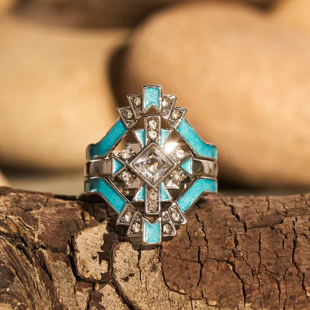 Bague vintage à motif géométrique, style ethnique, incrustée de cristaux, en métal, idéale comme cadeau. - Argent - 10 US - image 0