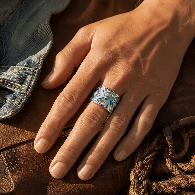 Bague large rétro géométrique en imitation turquoise pour femme - image 1