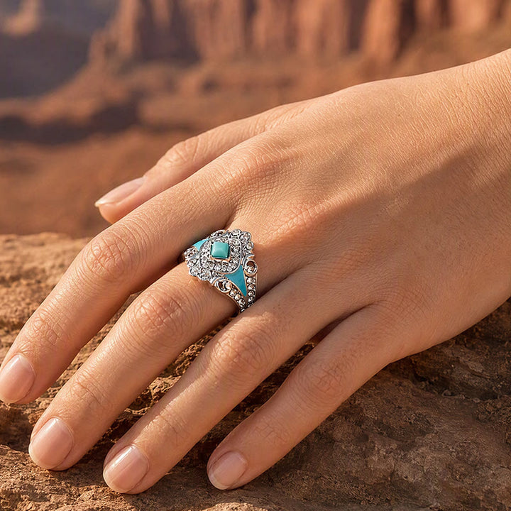 Bague femme vintage en imitation turquoise et strass - image 1