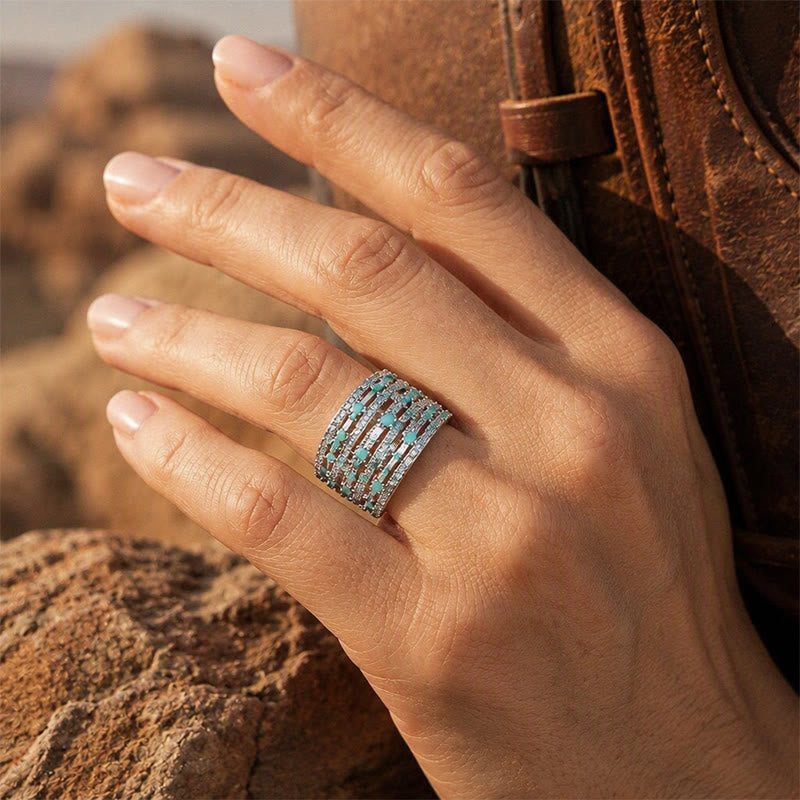 Bague femme à large anneau pavé de zircon - image 1