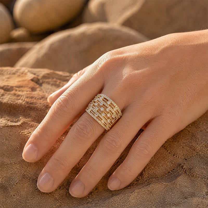 Bague femme à large anneau pavé de zircon - image 7