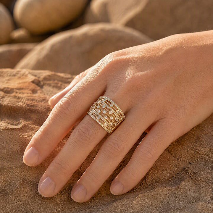 Bague femme à large anneau pavé de zircon - image 7