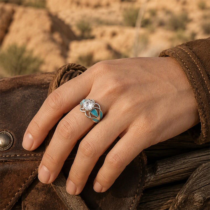 Bague femme vintage en émail à fleurs et zircon - image 1