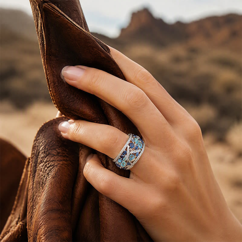 Bague femme à large anneau et pavé de zircons multi-pierres - image 1
