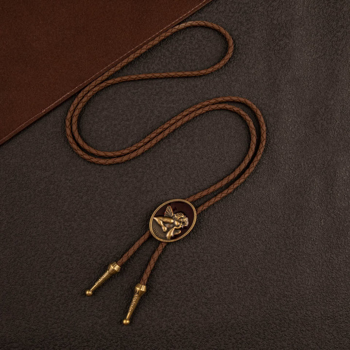 Cravate bolo vintage en cuir et émail émail Cupidon, style western - image 2