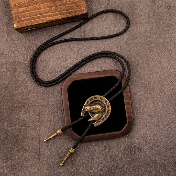 Cravate bolo western vintage, collier en cuir à tête de cheval - image 2