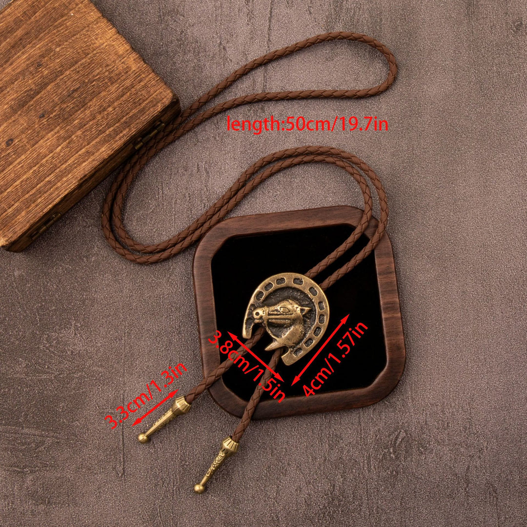 Cravate bolo western vintage, collier en cuir à tête de cheval - image 4