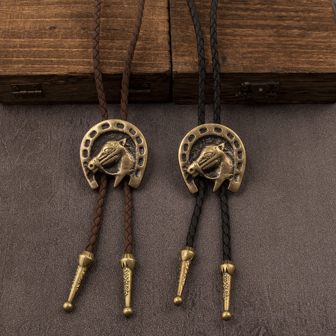 Cravate bolo western vintage, collier en cuir à tête de cheval - image 3