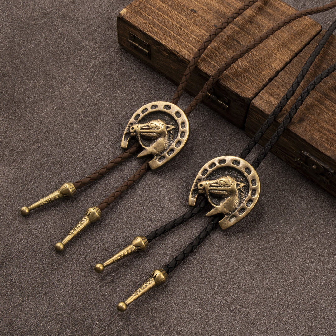Cravate bolo western vintage, collier en cuir à tête de cheval - image 0