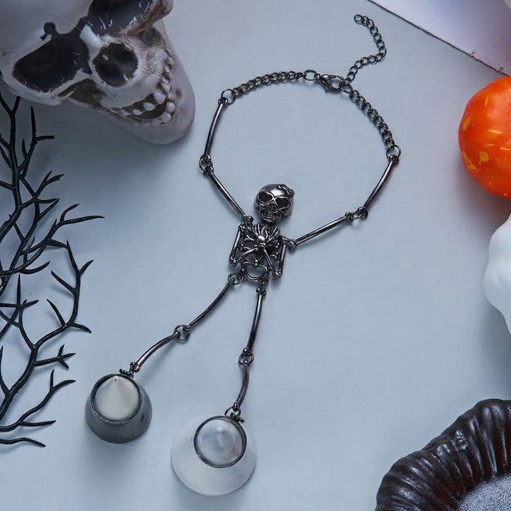 Bracelet d'Halloween avec chaîne main squelette et anneaux - image 9