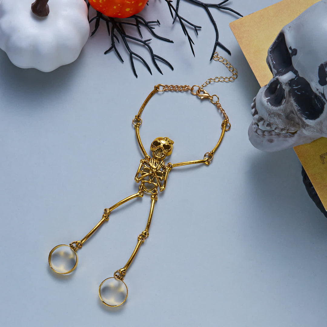 Bracelet d'Halloween avec chaîne main squelette et anneaux - image 11