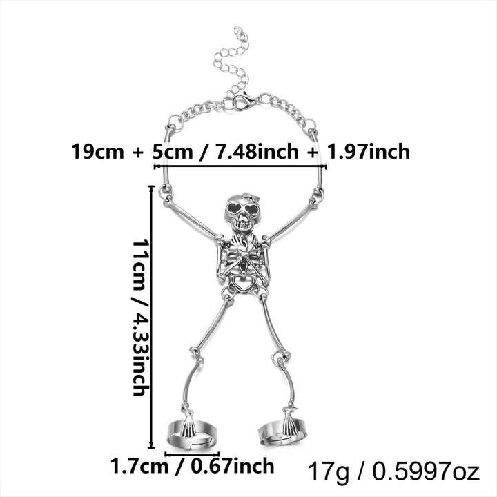 Bracelet d'Halloween avec chaîne main squelette et anneaux - image 7