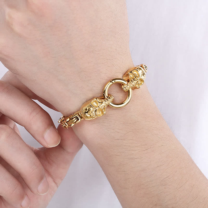 Bracelet de motard à double tête de mort pour homme, chaîne épaisse et imposante. - image 11